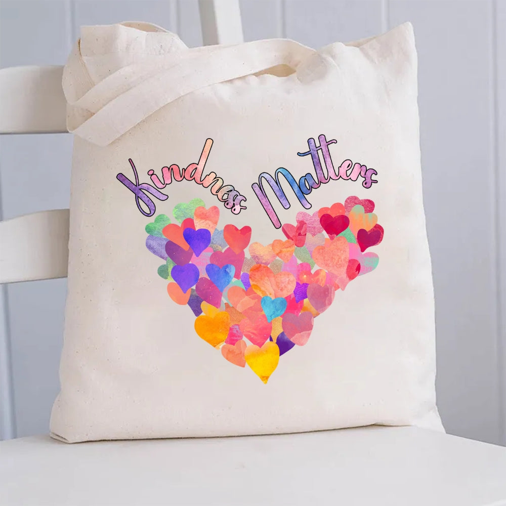 Kindness Matters Colorful Heart Canvas Tote Bag