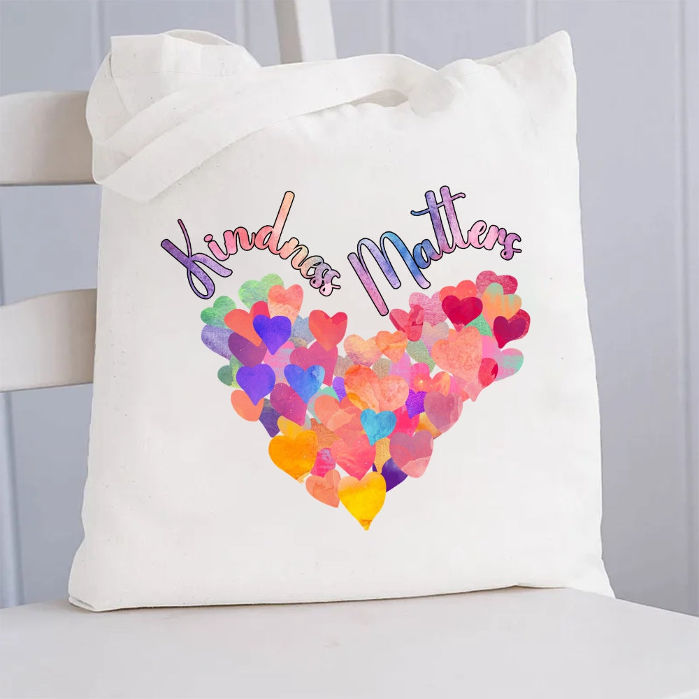 Kindness Matters Colorful Heart Canvas Tote Bag