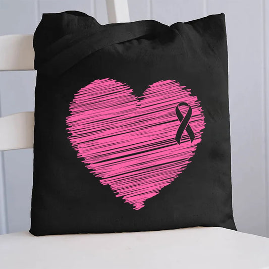 Pink Heart With Ribbon Canvas Tote Bag