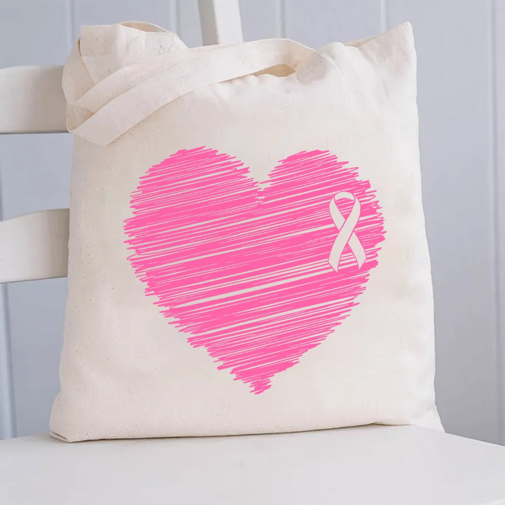 Pink Heart With Ribbon Canvas Tote Bag