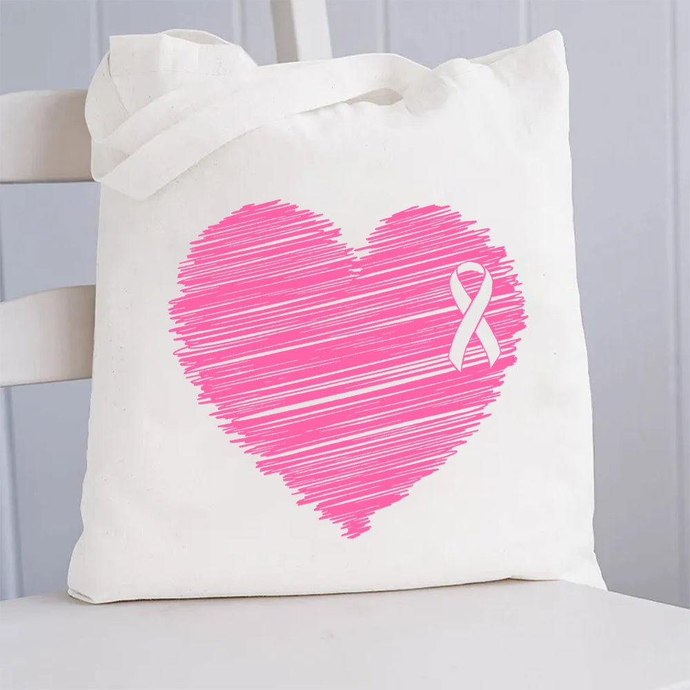 Pink Heart With Ribbon Canvas Tote Bag