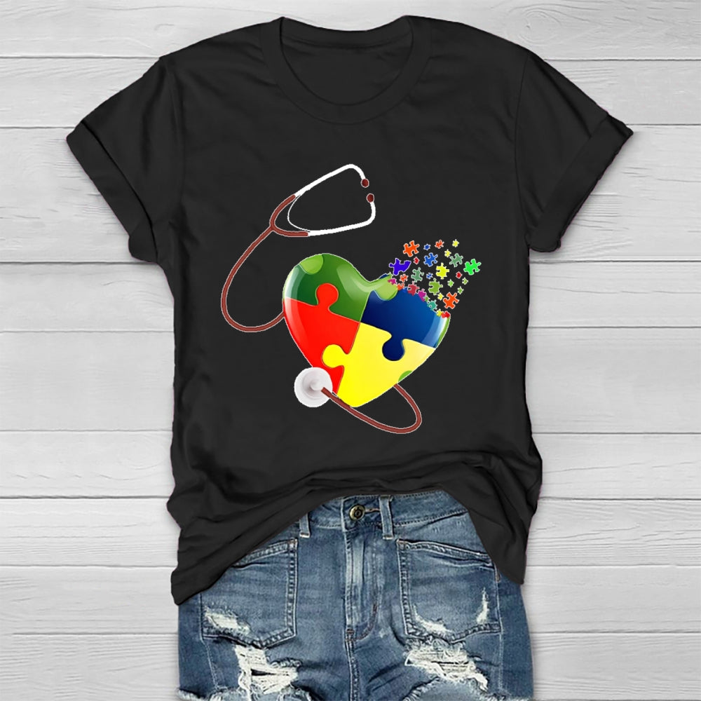 Autism Heartbeat Stethoscope Nurse Awareness Healthwear T-shirt