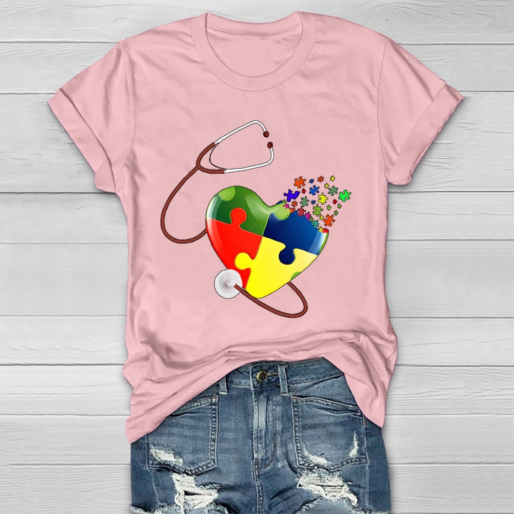 Autism Heartbeat Stethoscope Nurse Awareness Healthwear T-shirt