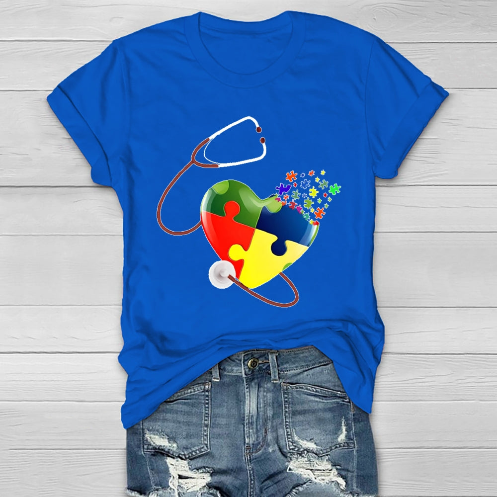 Autism Heartbeat Stethoscope Nurse Awareness Healthwear T-shirt
