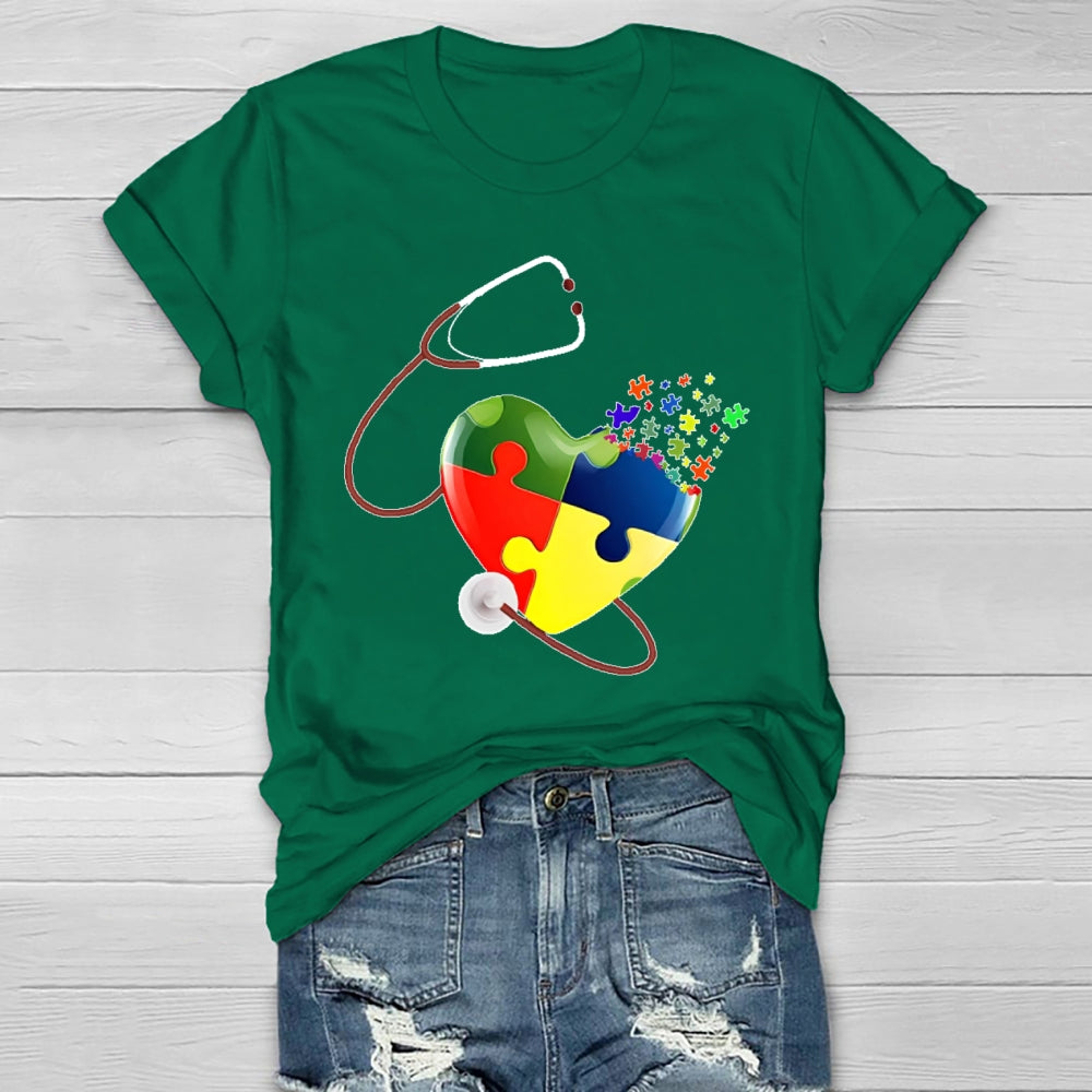 Autism Heartbeat Stethoscope Nurse Awareness Healthwear T-shirt