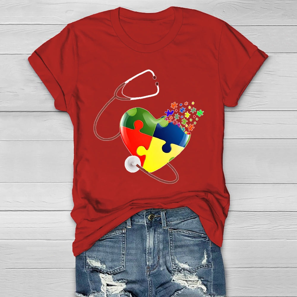 Autism Heartbeat Stethoscope Nurse Awareness Healthwear T-shirt