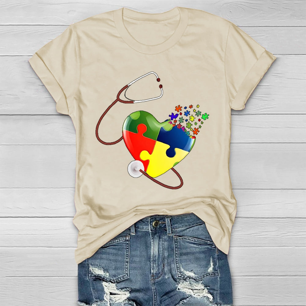 Autism Heartbeat Stethoscope Nurse Awareness Healthwear T-shirt