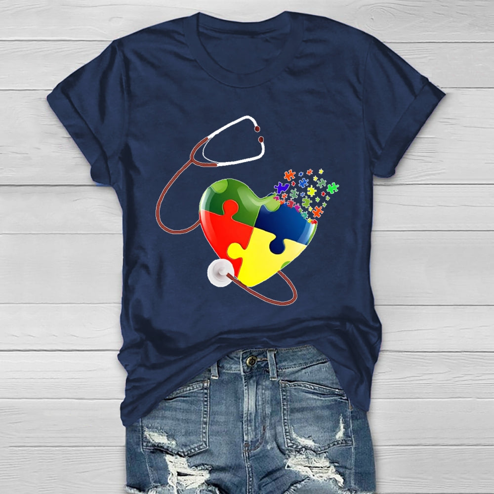 Autism Heartbeat Stethoscope Nurse Awareness Healthwear T-shirt