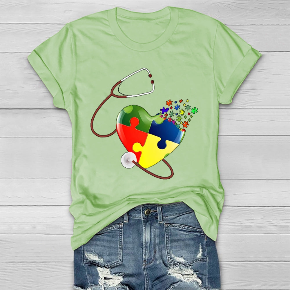 Autism Heartbeat Stethoscope Nurse Awareness Healthwear T-shirt