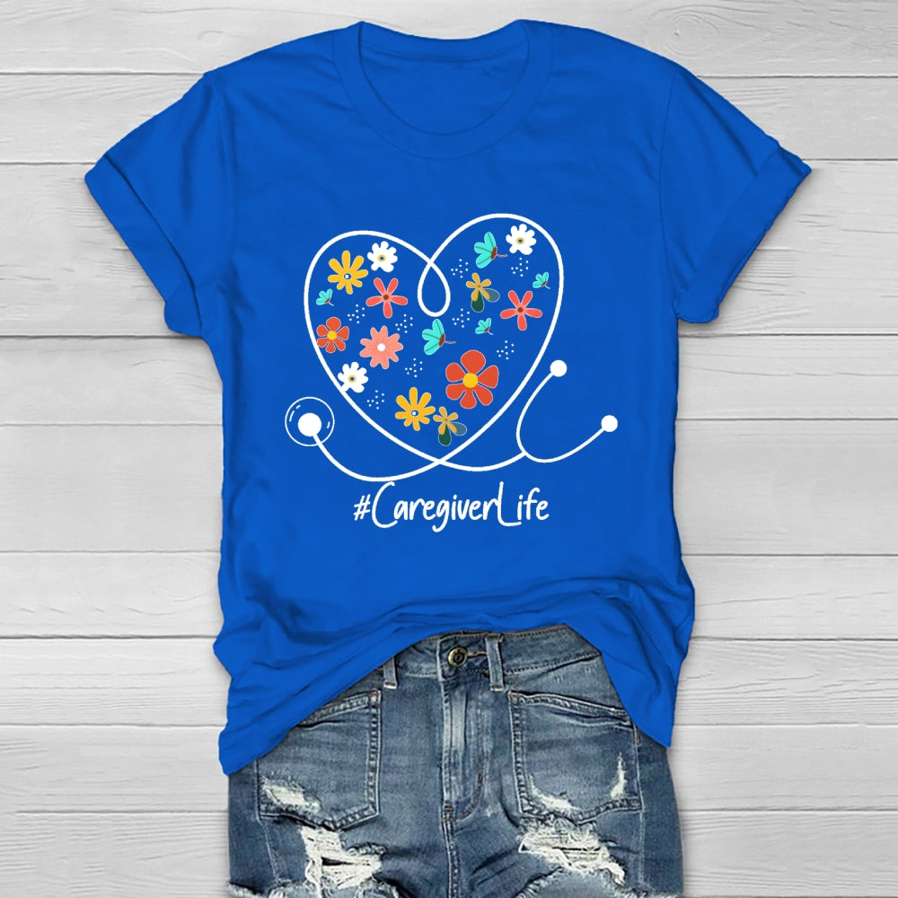 Caregiver Life Flower Healthwear T-shirt