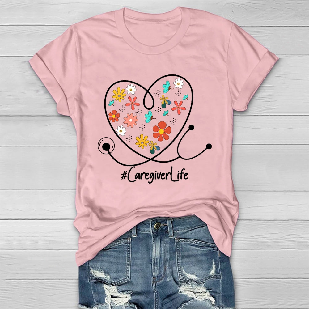 Caregiver Life Flower Healthwear T-shirt