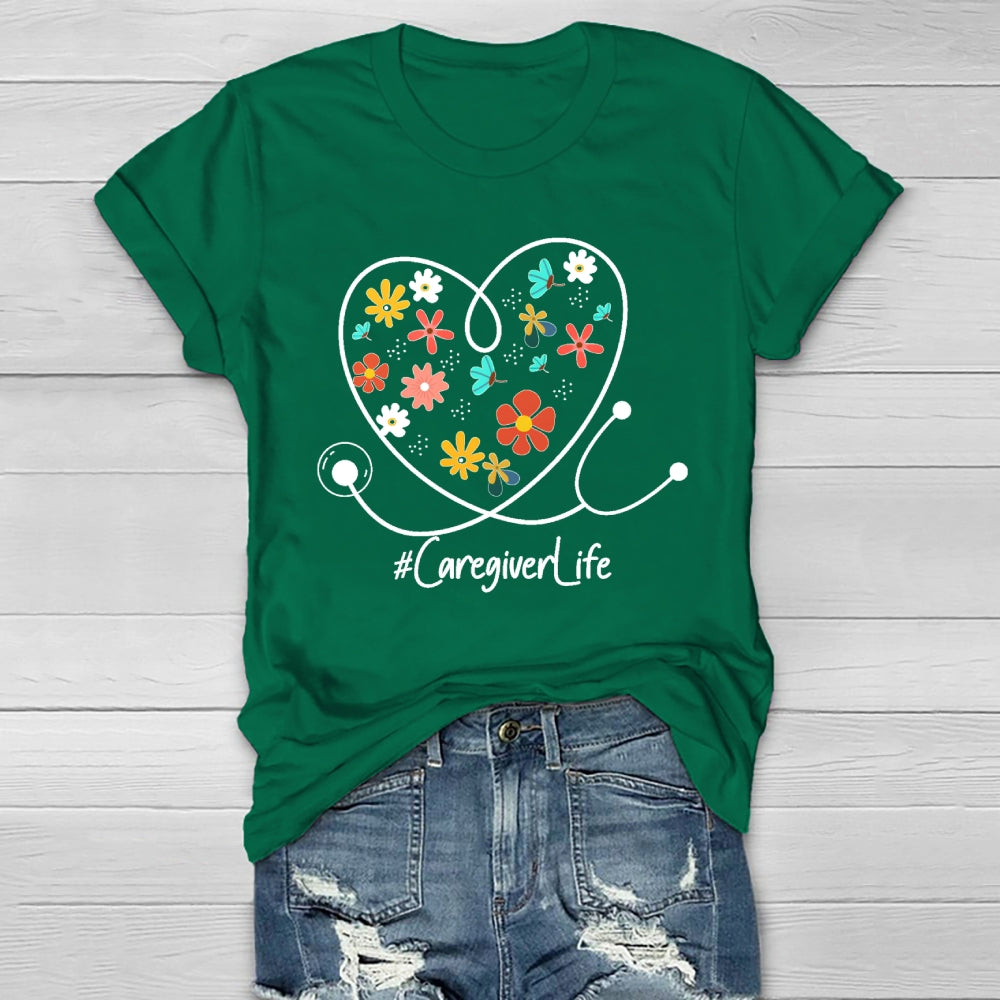 Caregiver Life Flower Healthwear T-shirt