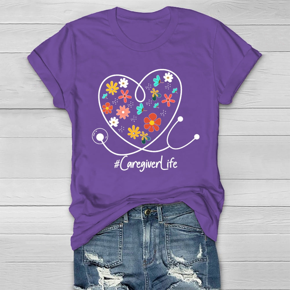 Caregiver Life Flower Healthwear T-shirt
