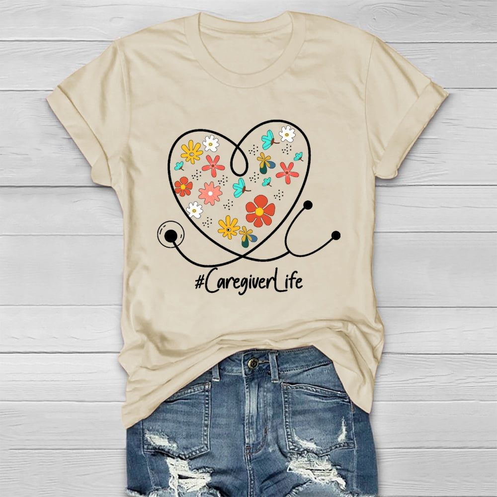 Caregiver Life Flower Healthwear T-shirt