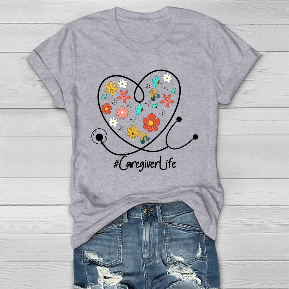 Caregiver Life Flower Healthwear T-shirt