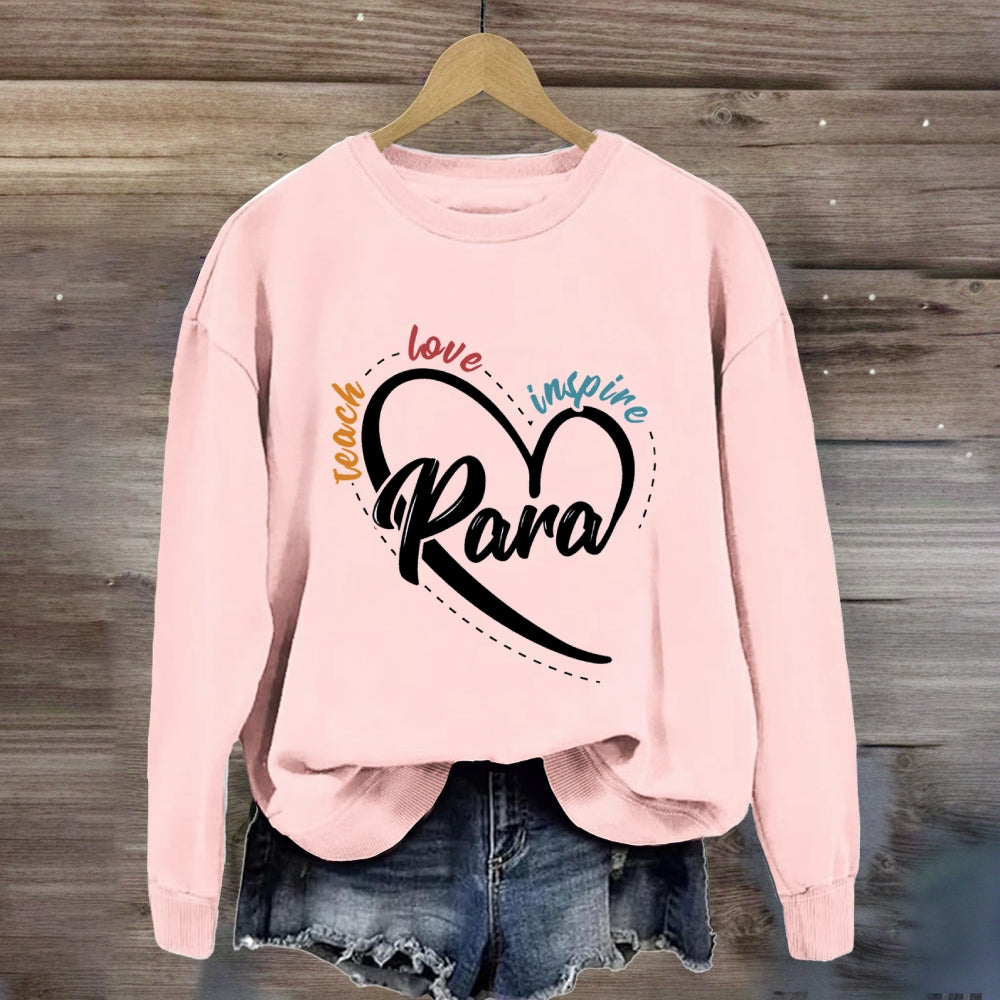 Para Teach Love Inspire Heart Print Sweatshirt