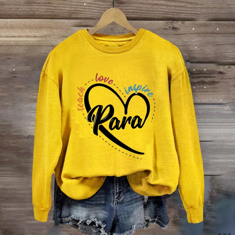 Para Teach Love Inspire Heart Print Sweatshirt