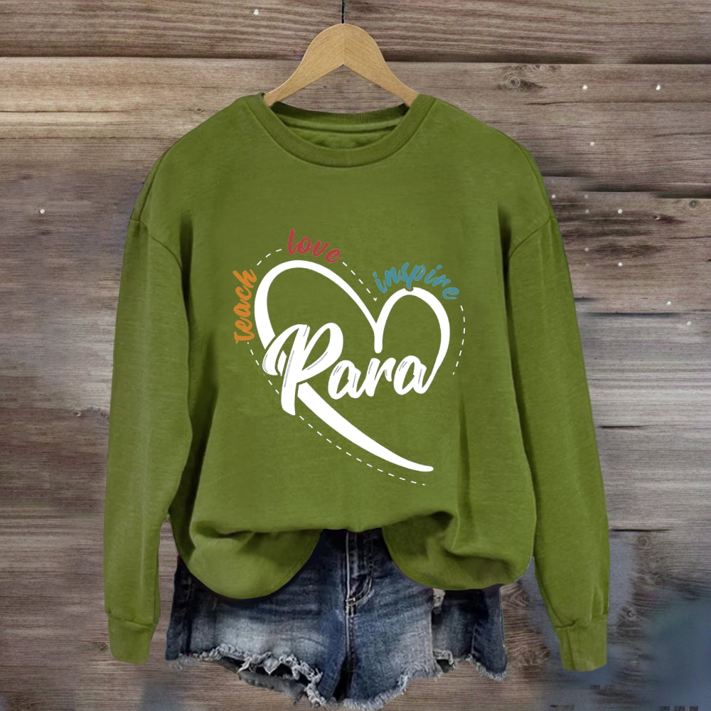 Para Teach Love Inspire Heart Print Sweatshirt