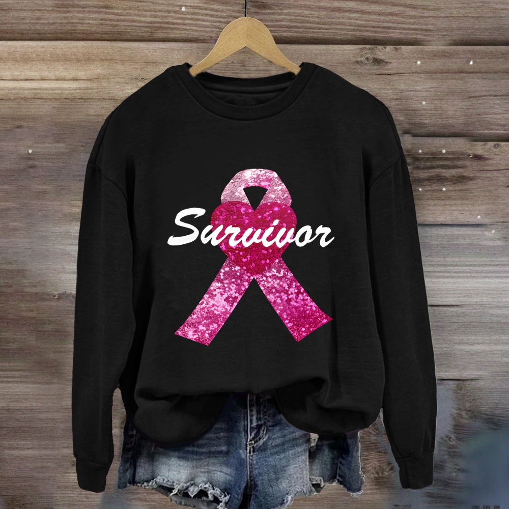 Pink Ribbon With Heart Sweatshirt