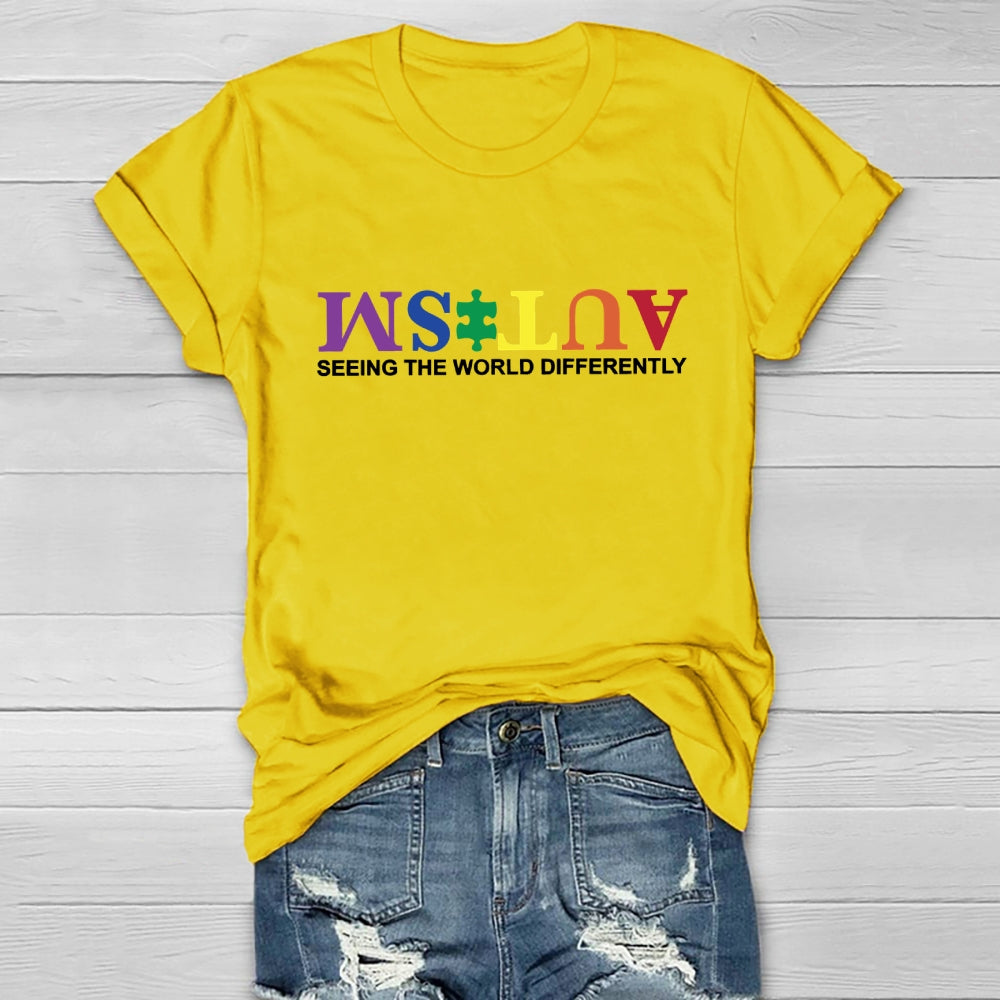 Autism Seeing The World Differently Colorful Letters Healthwear T-shirt