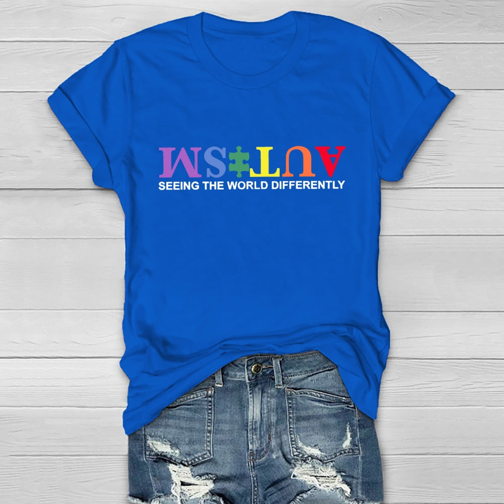 Autism Seeing The World Differently Colorful Letters Healthwear T-shirt