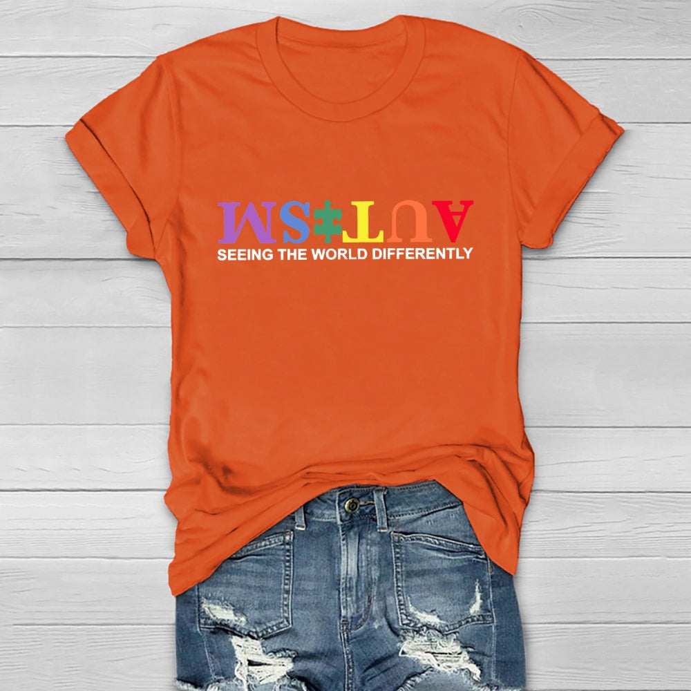 Autism Seeing The World Differently Colorful Letters Healthwear T-shirt