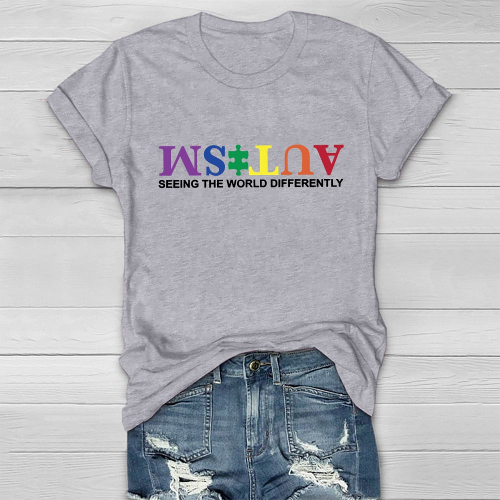 Autism Seeing The World Differently Colorful Letters Healthwear T-shirt