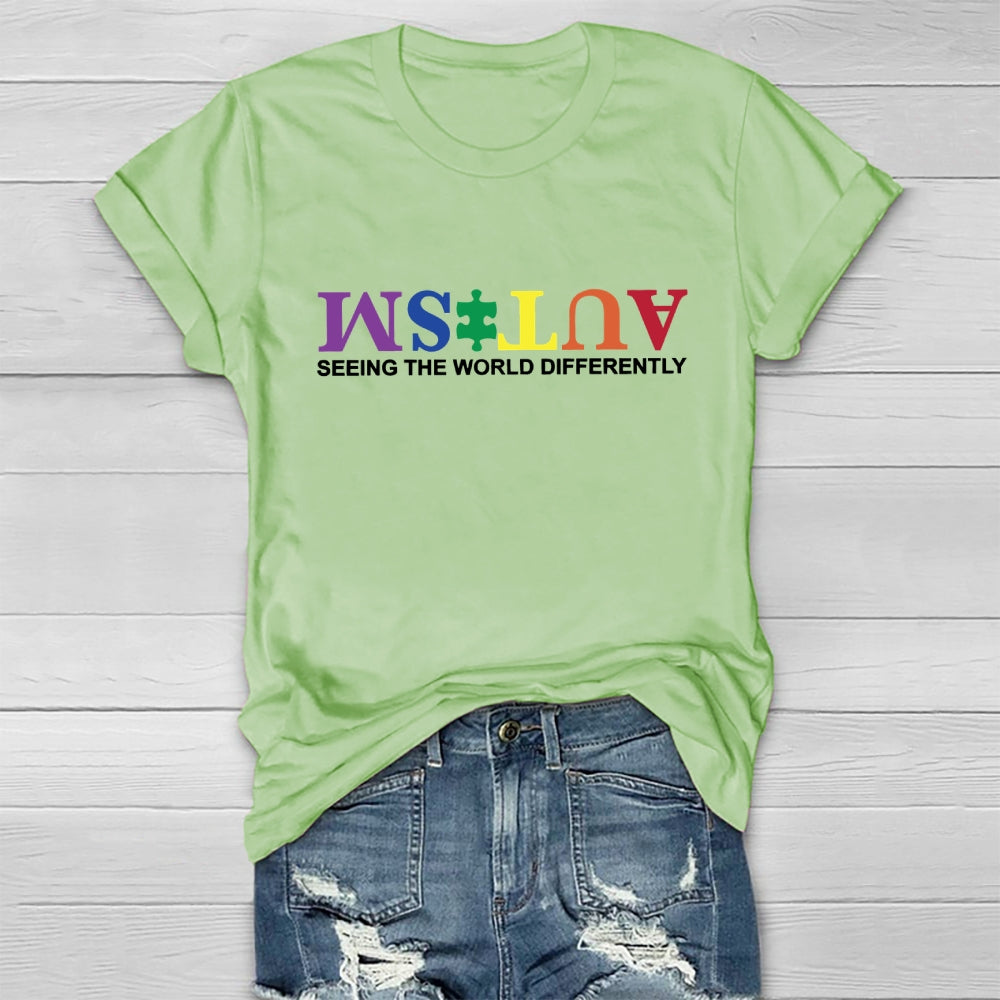 Autism Seeing The World Differently Colorful Letters Healthwear T-shirt