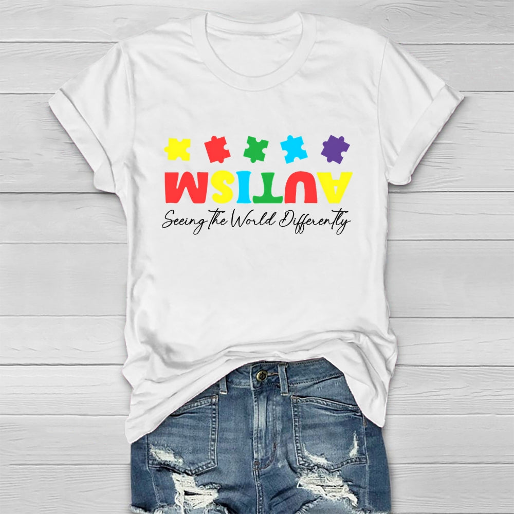 Autism Seeing The World Differently Colorful Puzzle Healthwear T-shirt