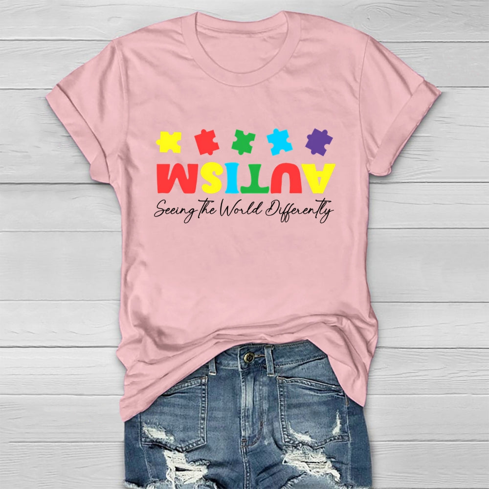 Autism Seeing The World Differently Colorful Puzzle Healthwear T-shirt