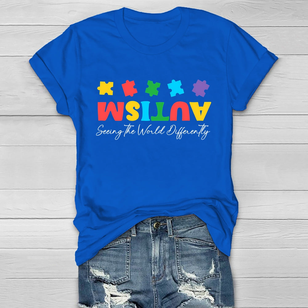 Autism Seeing The World Differently Colorful Puzzle Healthwear T-shirt