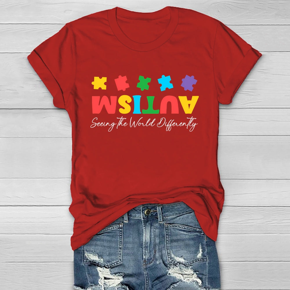 Autism Seeing The World Differently Colorful Puzzle Healthwear T-shirt