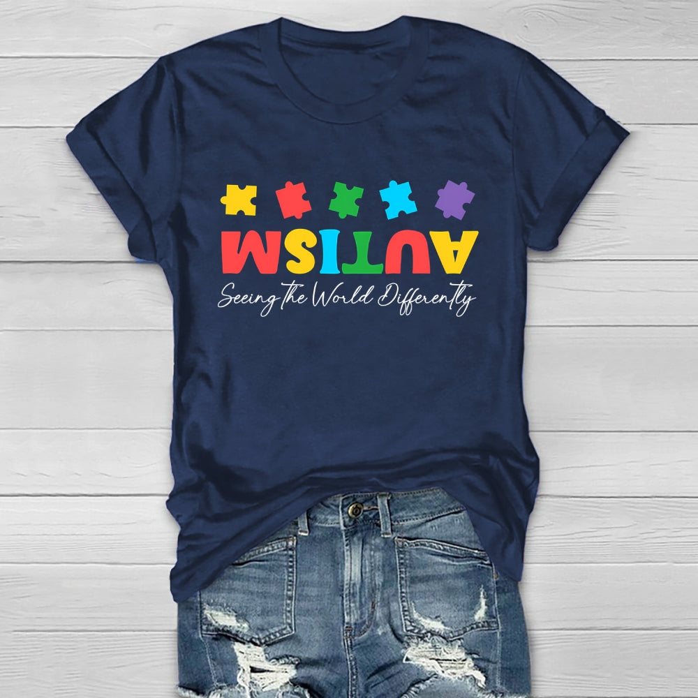 Autism Seeing The World Differently Colorful Puzzle Healthwear T-shirt