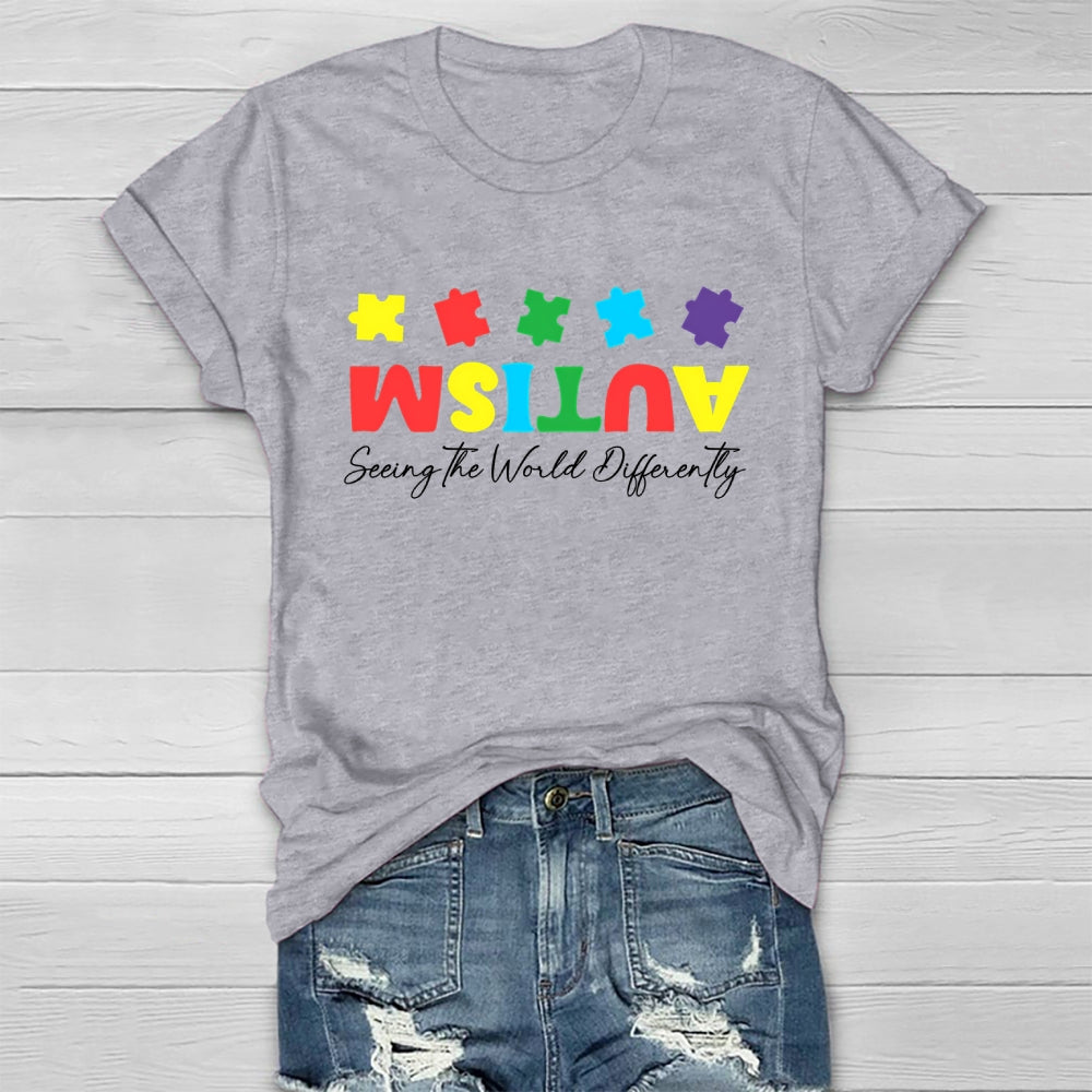 Autism Seeing The World Differently Colorful Puzzle Healthwear T-shirt