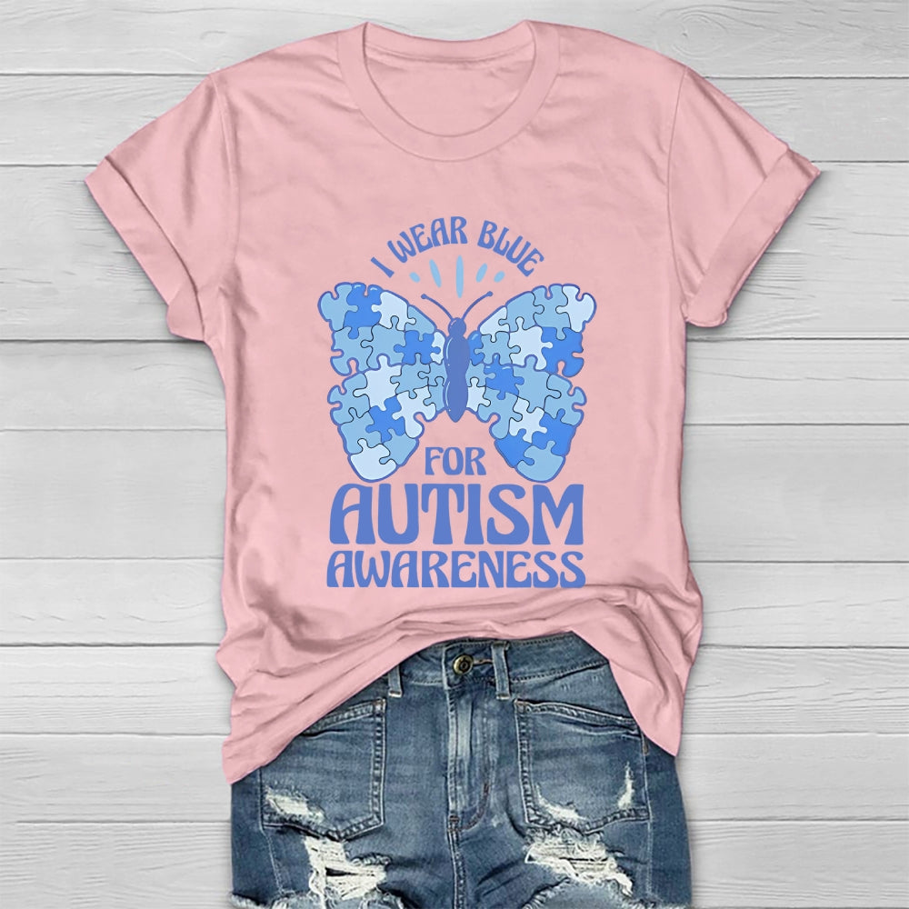 I Wear Blue For Autism Awareness Butterfly Healthwear T-shirt