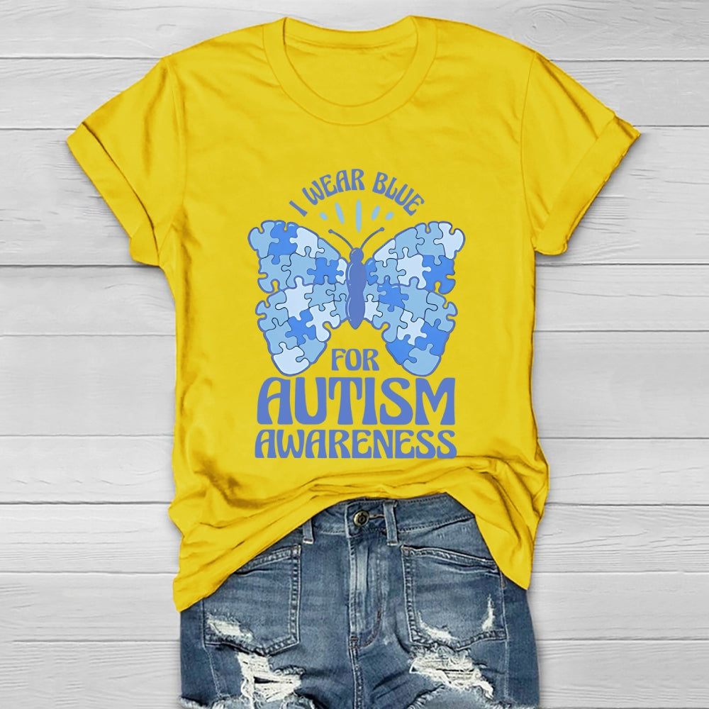 I Wear Blue For Autism Awareness Butterfly Healthwear T-shirt
