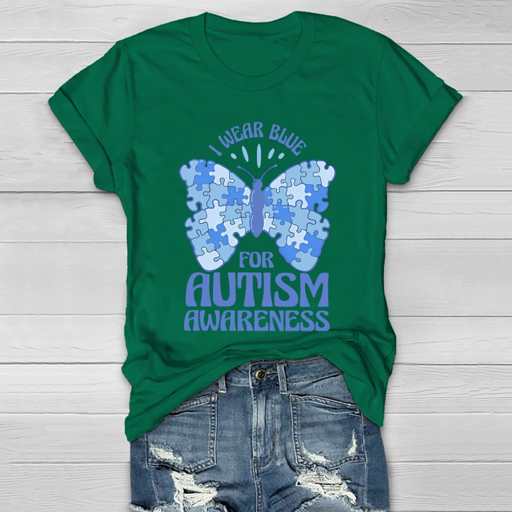 I Wear Blue For Autism Awareness Butterfly Healthwear T-shirt