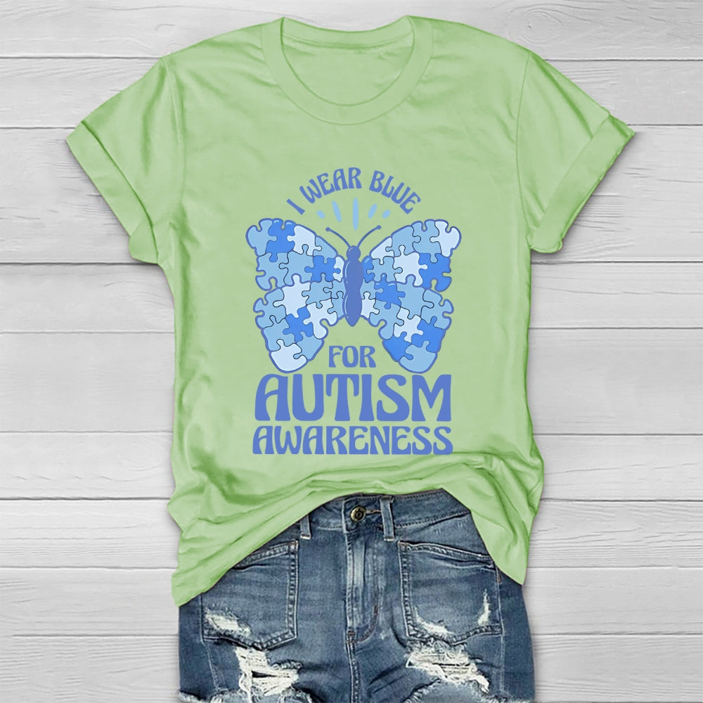 I Wear Blue For Autism Awareness Butterfly Healthwear T-shirt