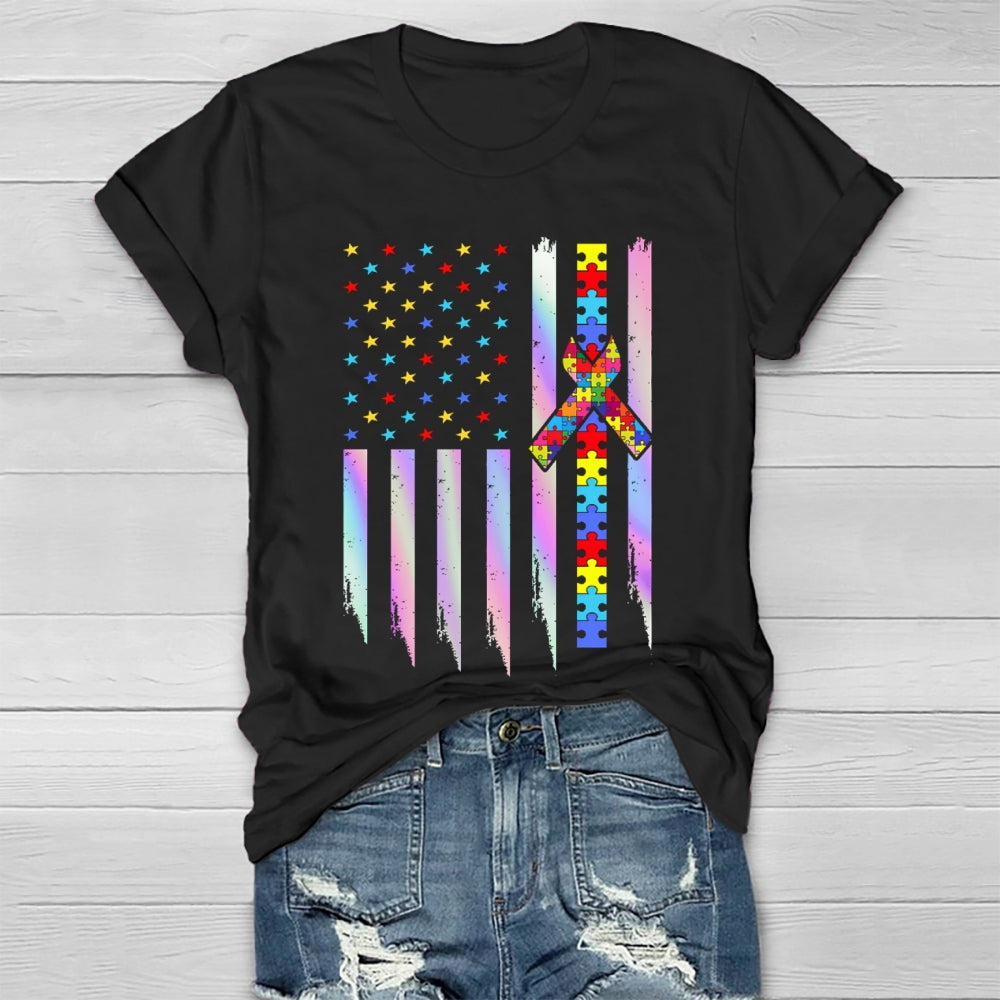 Autism Awareness Colorful Puzzle Star Healthwear T-shirt