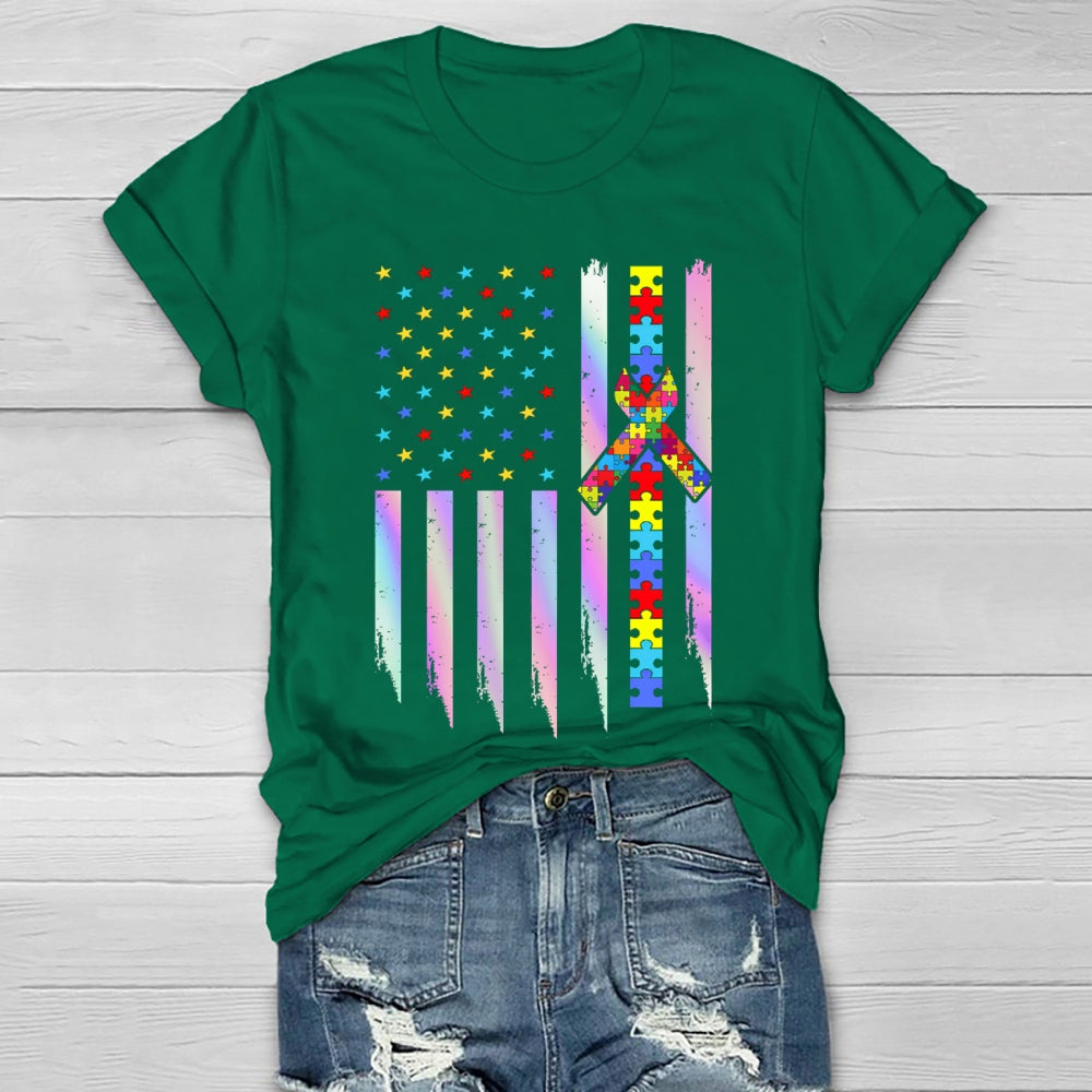 Autism Awareness Colorful Puzzle Star Healthwear T-shirt