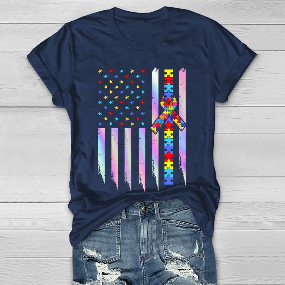 Autism Awareness Colorful Puzzle Star Healthwear T-shirt