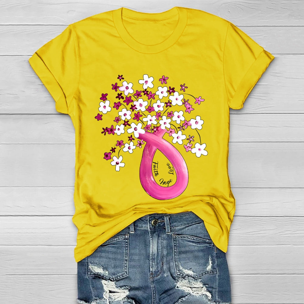 Faith Hope Love Pink Ribbon Flowers Healthwear T-shirt
