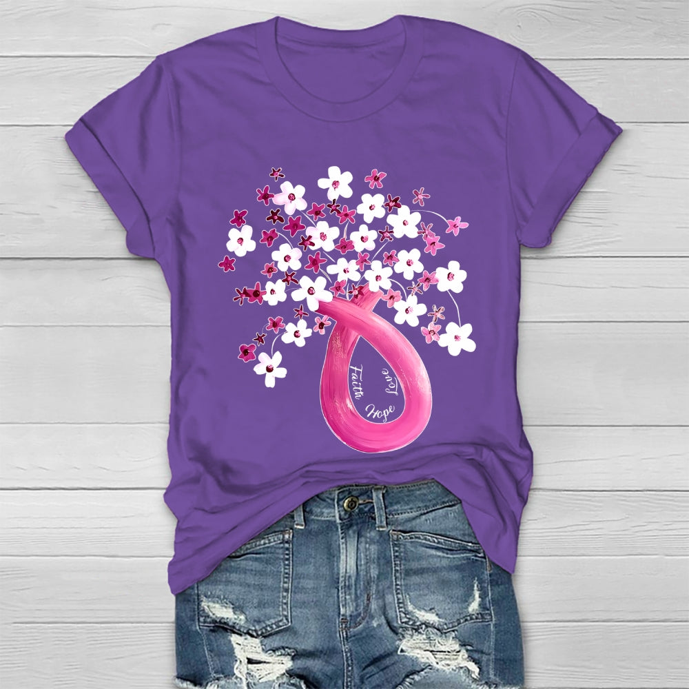 Faith Hope Love Pink Ribbon Flowers Healthwear T-shirt