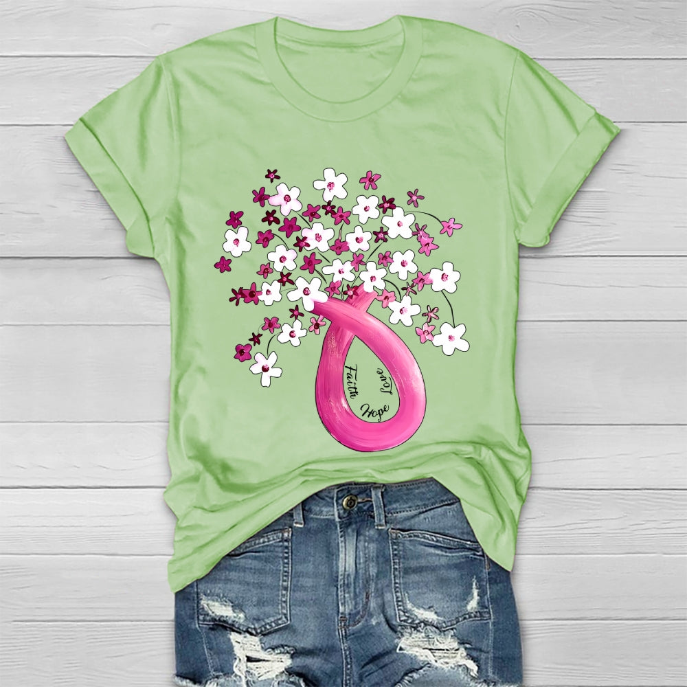 Faith Hope Love Pink Ribbon Flowers Healthwear T-shirt