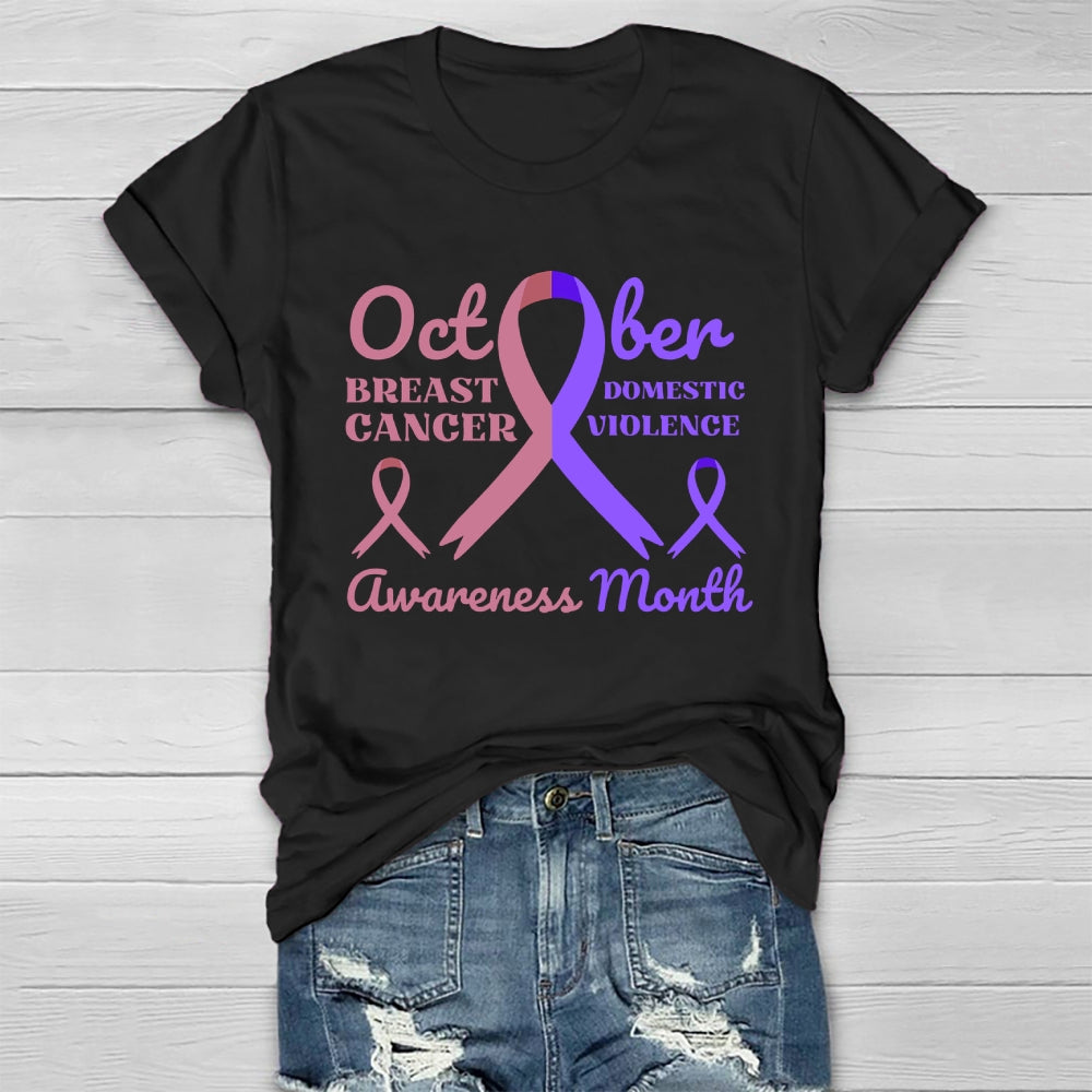 October Breast Cancer And Domestic Violence Awareness Month Healthwear T-shirt
