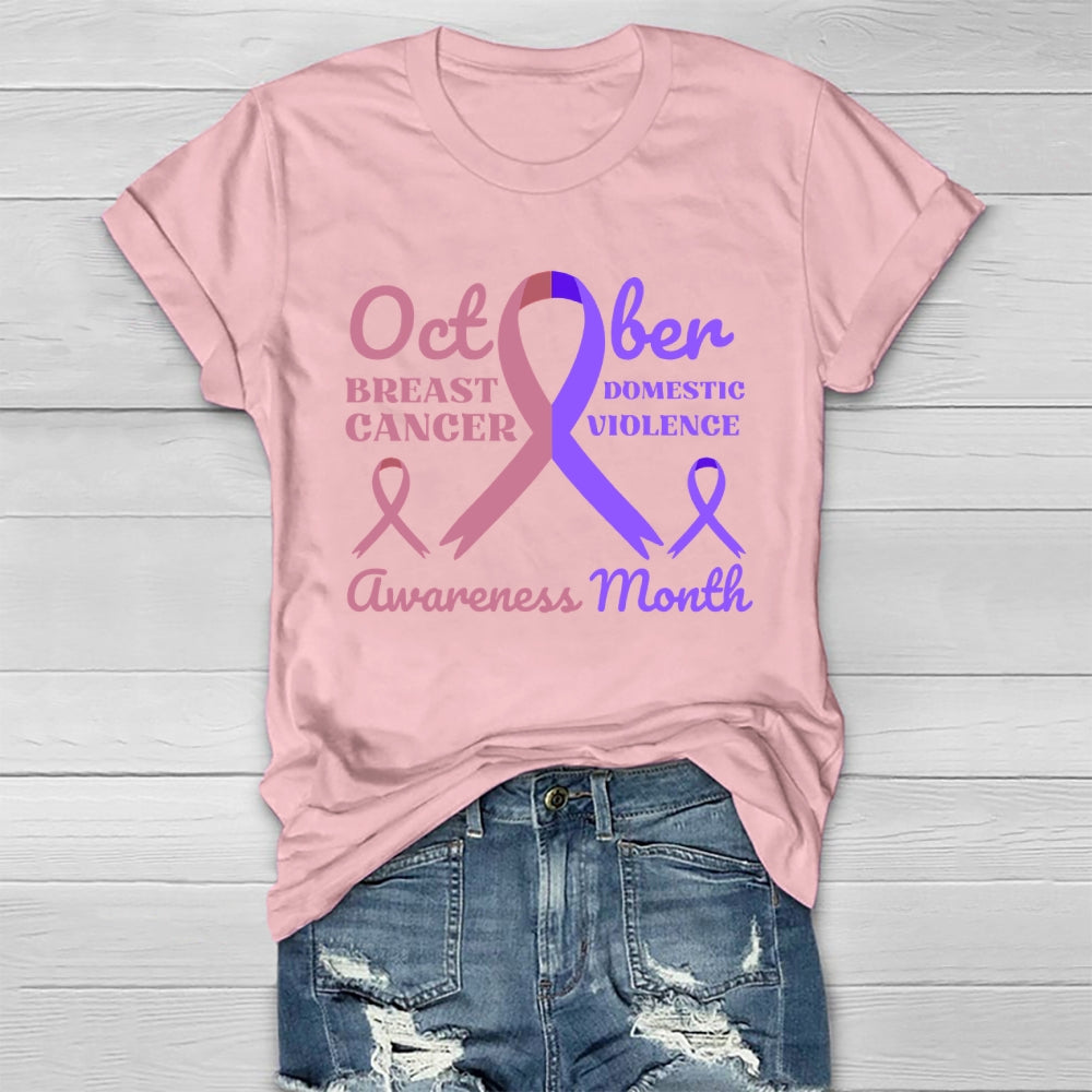 October Breast Cancer And Domestic Violence Awareness Month Healthwear T-shirt