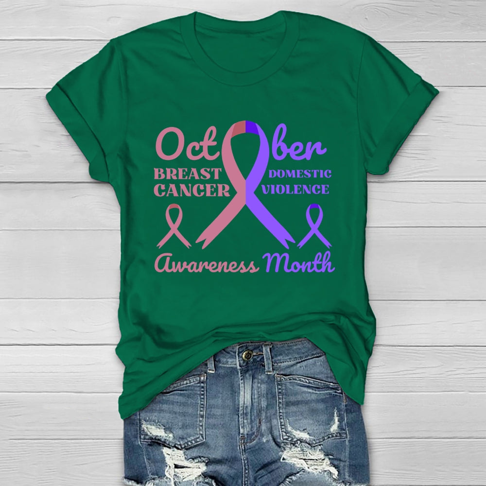 October Breast Cancer And Domestic Violence Awareness Month Healthwear T-shirt