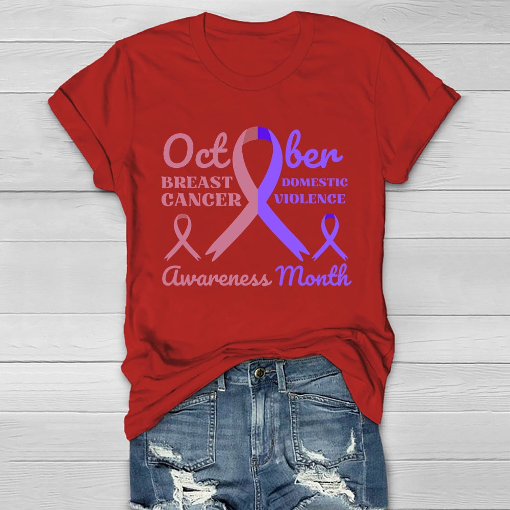 October Breast Cancer And Domestic Violence Awareness Month Healthwear T-shirt