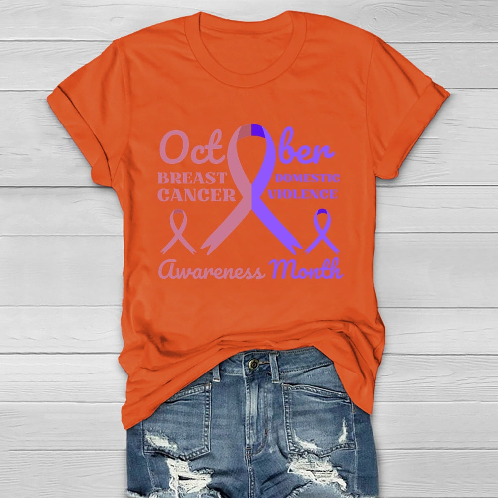 October Breast Cancer And Domestic Violence Awareness Month Healthwear T-shirt