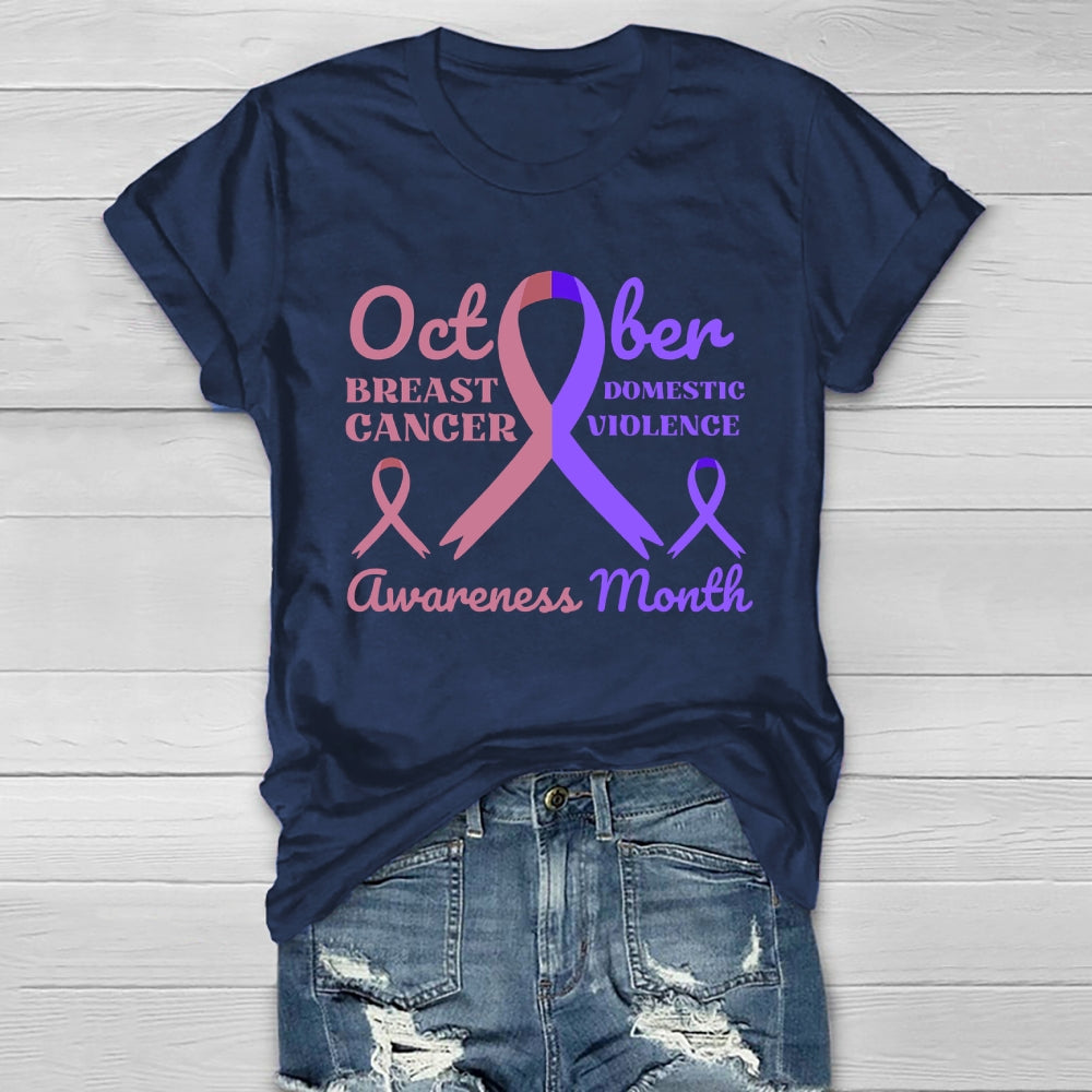 October Breast Cancer And Domestic Violence Awareness Month Healthwear T-shirt
